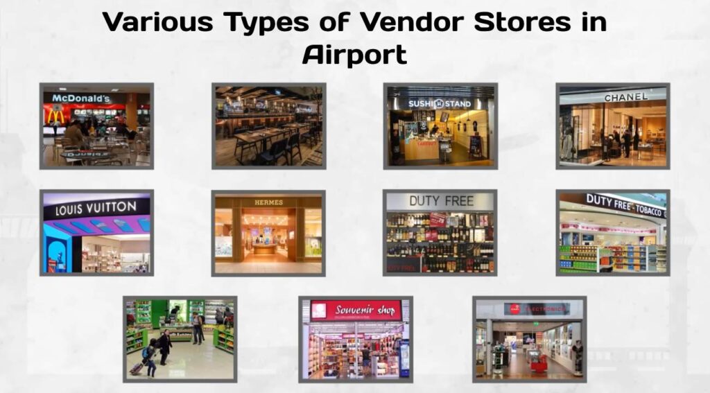 various types of vendor stores in airport