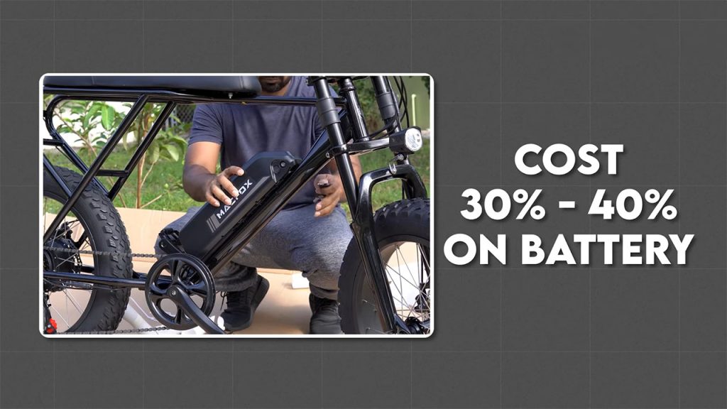 The battery is a crucial and costly component in e-bikes, accounting for 30-40% of the overall price.